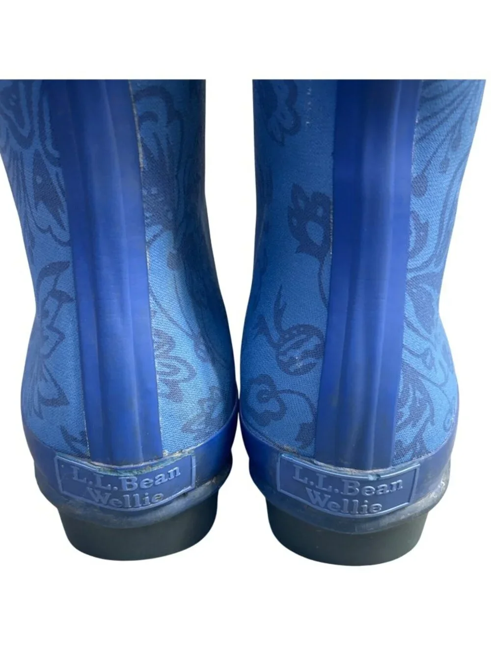 L.L.Bean Wellie Rain Boots Women's 9M Blue Floral Waterproof Rubber Gardening